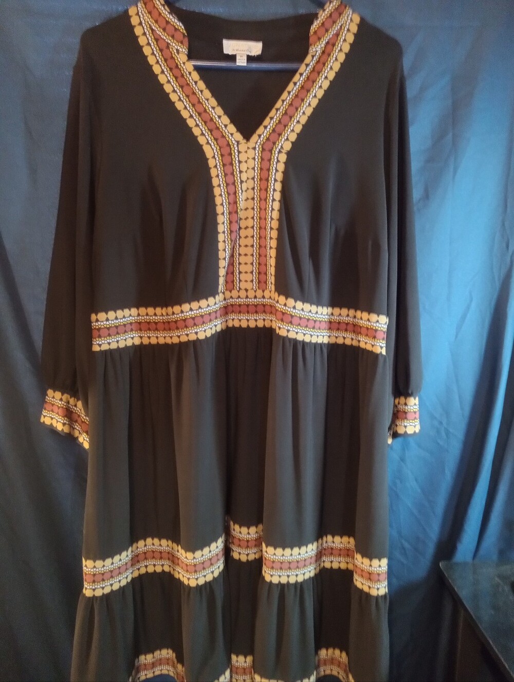 Robbie Bee Signature Black Embroidered V-Neck Tunic Dress